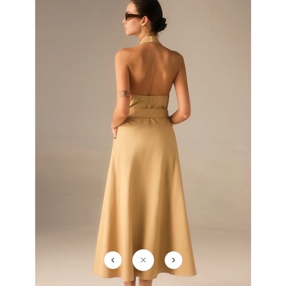 Commense Cotton Pleated Halter Neck Belted Midi Dress Sz M - Picture 7 of 7